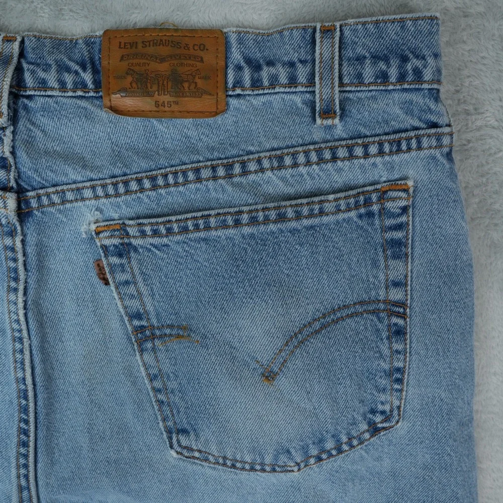 Vintage Levis 545‎ Jeans Mens Blue 42x32 Loose Fit Distressed Brown Tab 90s 1998